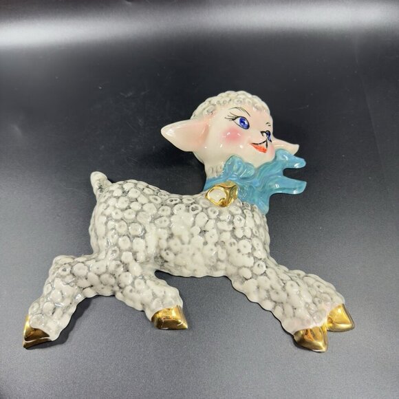 1950s Ceramic Lamb Shell Whimsical Hand Painted Wall Hanging Plaque Figure VTG - Picture 16 of 16
